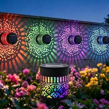 ✨☀️Solar Mandala Projection Wall Light – 7-Color Changing Outdoor Waterproof Metal Fence Lamp with Auto On/Off, RGB Color-Cycle Garden Decor for Yard, Patio, Pathway, Porch (1 Pcs)✨☀️